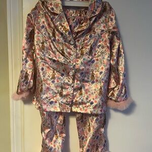 Floral Pink Bunny Satin Kids Pajamas